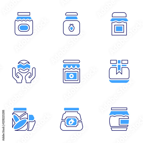 Conversation icon set. Bold line style. Duotone colors. Editable stroke. ocean, pickles, jam, strawberryjam, jamjar