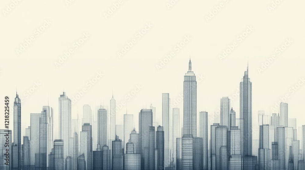 Fototapeta premium Skyline cityscape sketch, urban architecture.