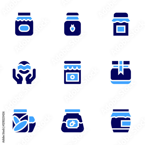 Conversation icon set. Bold style. Duotone colors. ocean, pickles, jam, strawberryjam, jamjar