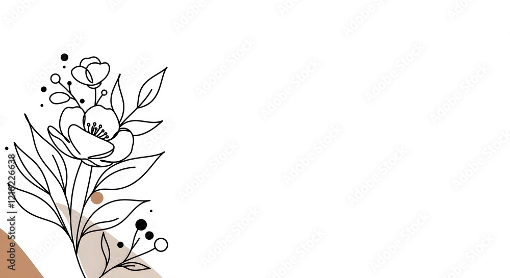 Minimalist line art of flowers and leaves in black and white, perfect for modern designs