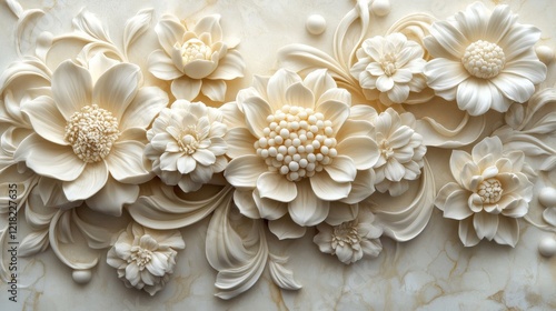 Wallpaper Mural Elegant Cream Floral Bas-Relief Wall Decor Torontodigital.ca