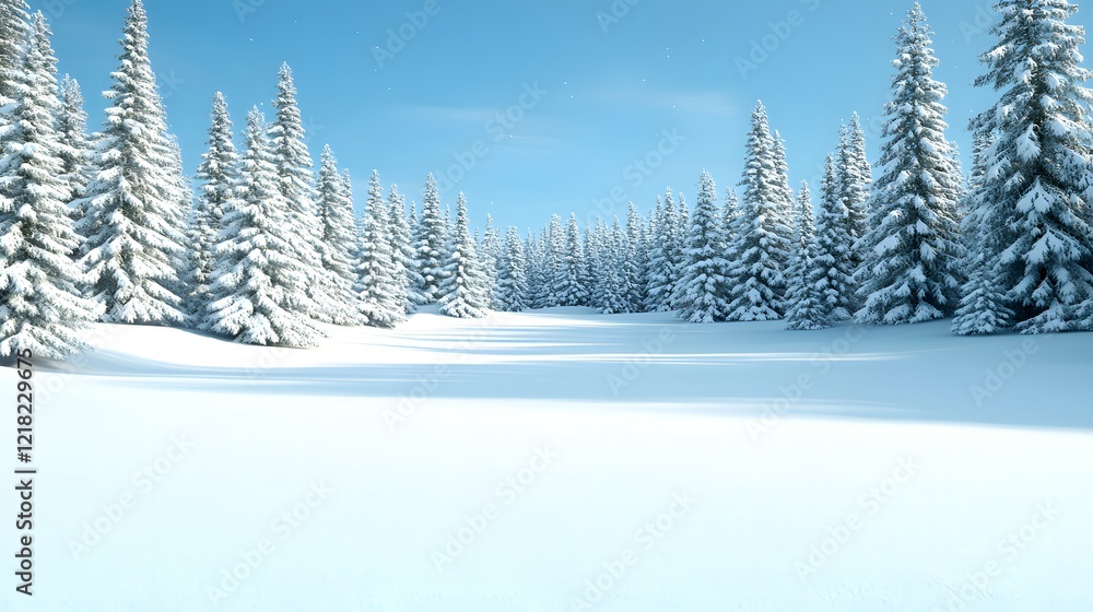 Fototapeta premium Serene Snow-Covered Forest Under Clear Blue Winter Sky