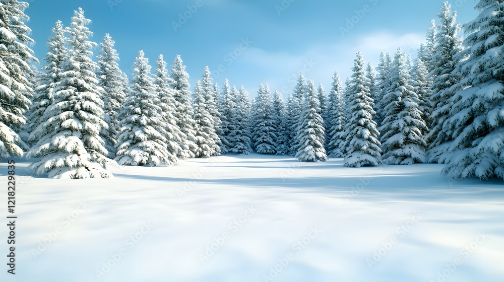Snow-Covered Evergreen Forest in Serene Winter Landscape Snow-Covered Evergreen Forest in Serene Winter Landscape