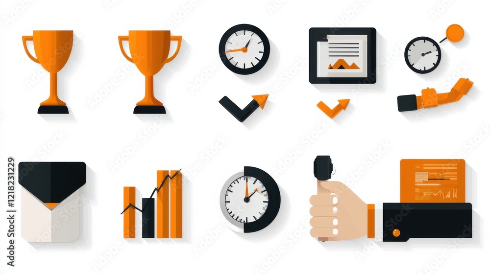 Celebrating business achievements a collection of success icons and trophies in a professional setting Celebrating business achievements a collection of success icons and trophies in a professional setting