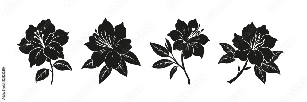 custom made wallpaper toronto digitalSet of azalea silhouettes vector illustration on white background