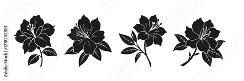 Set of azalea silhouettes vector illustration on white background