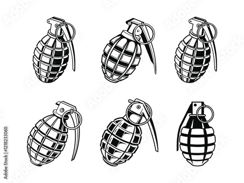 Set of hand grenade silhouette vector illustration