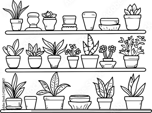 plant pot shelves drawing outline