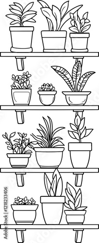 plant pot shelves drawing outline