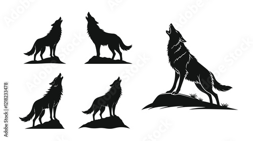 silhouettes of wolf howling vector illustration on white background