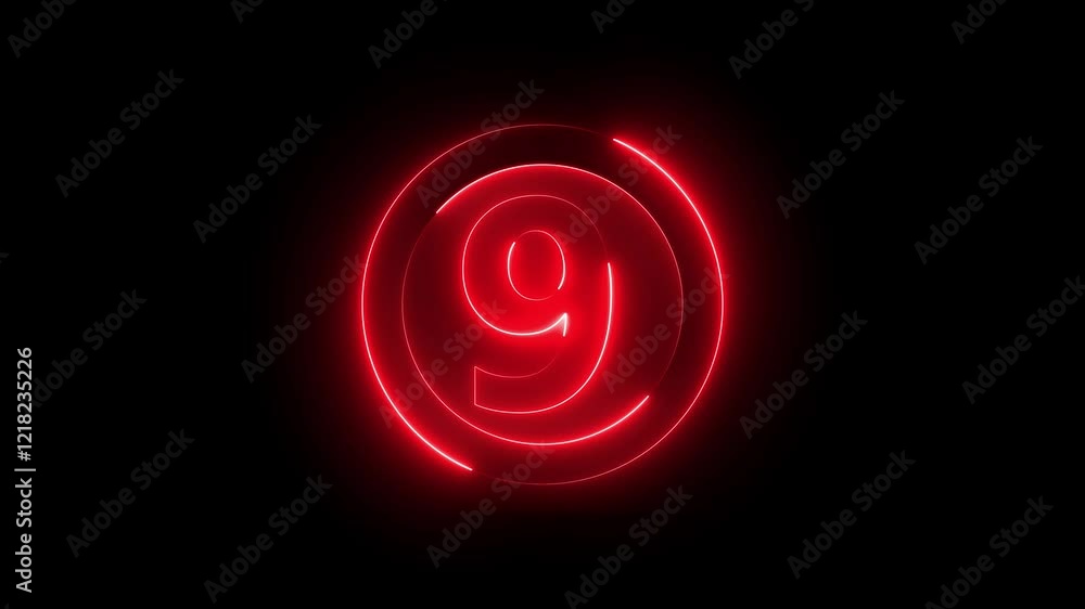 A circle with a neon icon on a black background and the text 9 in the middle of it. A circle with a neon icon on a black background and the text 9 in the middle of it.