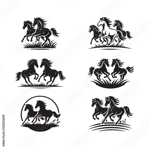 Black Silhouette Horse vector art Illustration