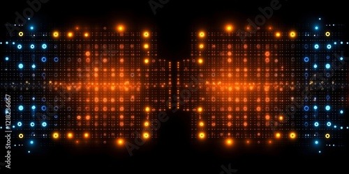 Wallpaper Mural Abstract Light Grid: A mesmerizing symmetrical display of glowing orange and blue lights arranged in a grid pattern against a black background. Torontodigital.ca