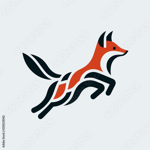 Stylized illustration of a running red fox with abstract design elements.
