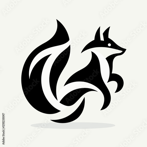 Black and white fox logo design illustration.