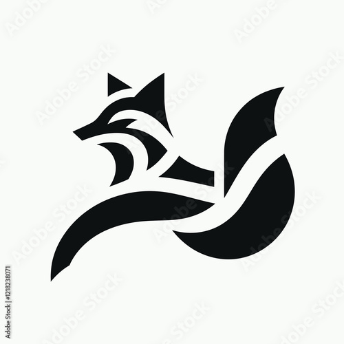Black and white fox logo design with abstract elements.