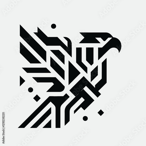 Geometric black eagle logo design with abstract shapes and lines.