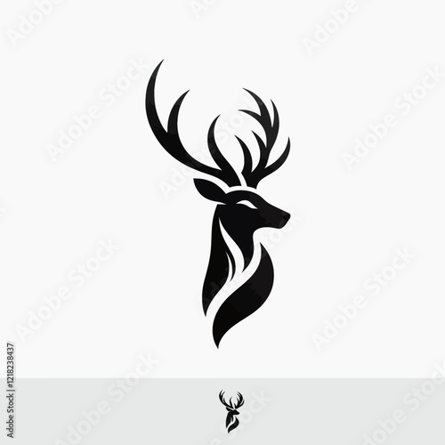 Black silhouette of a deer head with large antlers.