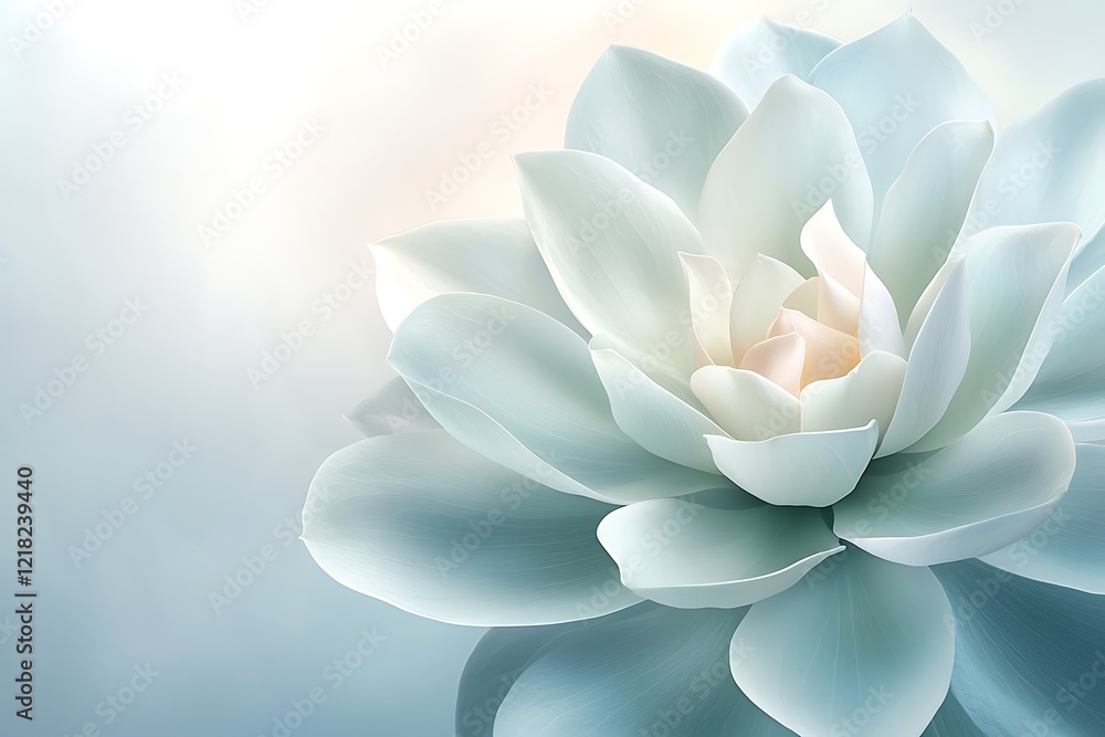 Serene close-up of white lotus blooming in tranquil natural environment Serene close-up of white lotus blooming in tranquil natural environment