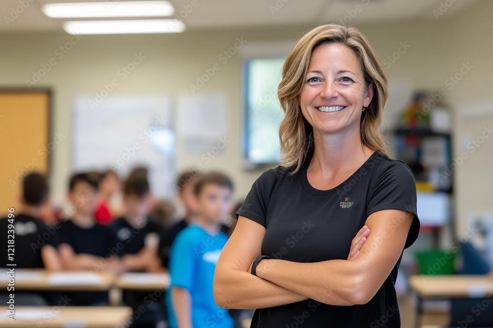 Smiling teacher classroom students education Smiling teacher classroom students education