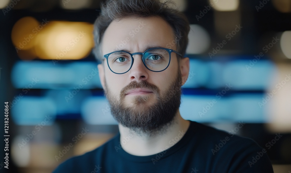 Serious man, city background, portrait, website Serious man, city background, portrait, website