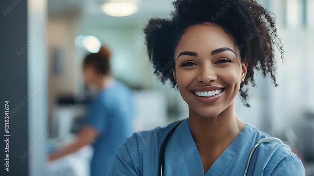 A nurse smiling while attending to a patient in the recovery room, symbolizing mercy and humility A nurse smiling while attending to a patient in the recovery room, symbolizing mercy and humility