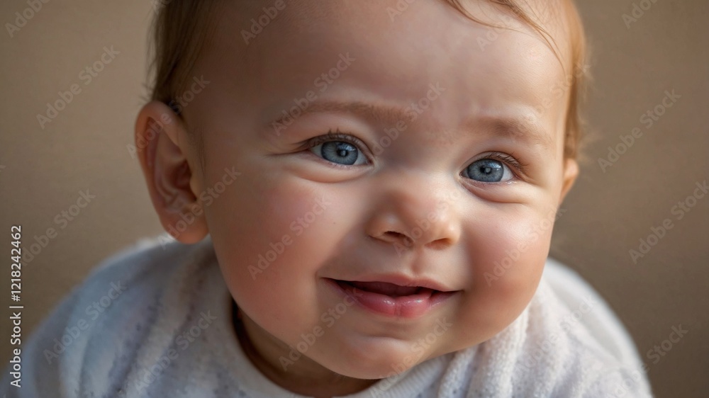 Smiling Baby, Blue Eyes, Cute Expression, Infant, Close-Up Portrait Smiling Baby, Blue Eyes, Cute Expression, Infant, Close-Up Portrait