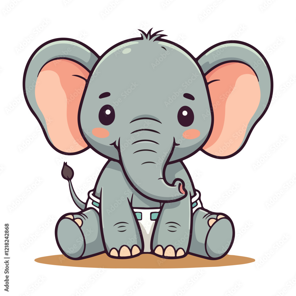 Fototapeta premium Cute Elephant Cartoon Vector Icon Illustration Animal Sport Icon Isolated Flat vector illustration