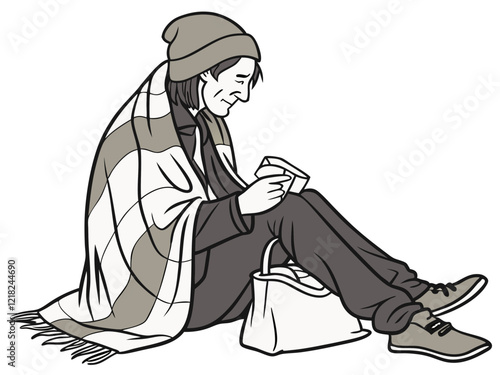 Homelessness Awareness. Vector Illustration of a Homeless Person