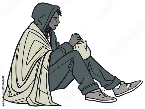 Homelessness Awareness. Vector Illustration of a Homeless Person