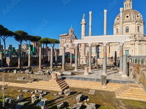 Photography Rome, Italy - December 28, 2024, perspective view of Trajan's Forum and Trajan's Column