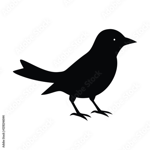 Silhouette of black sparrow perched with outspread wings