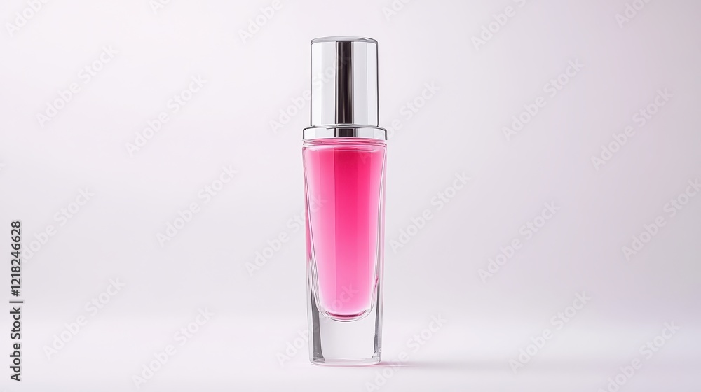 Elegant Pink Cosmetic Bottle with Glass Design on a Soft Background, Perfect for Beauty Products, Makeup, or Skincare Branding and Advertising Concepts Elegant Pink Cosmetic Bottle with Glass Design on a Soft Background, Perfect for Beauty Products, Makeup, or Skincare Branding and Advertising Concepts
