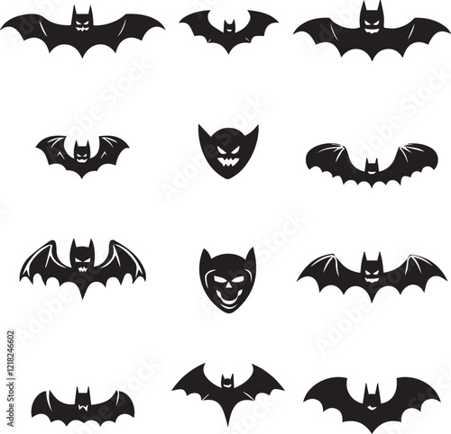 set of halloween bats icons very dangerous