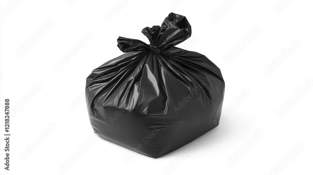 Tied Black Garbage Bag Isolated on White Background. Tied Black Garbage Bag Isolated on White Background.