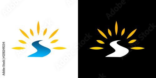 Sun river or road icon logo sunrise water or path travel vector