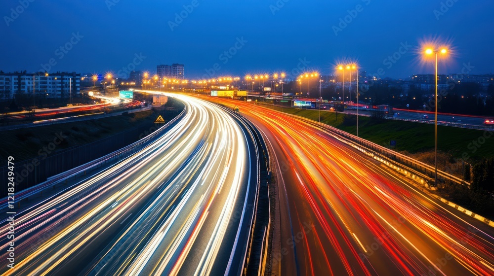 Abstract background of light trails on the highway, created through long-exposure photography. Abstract background of light trails on the highway, created through long-exposure photography.