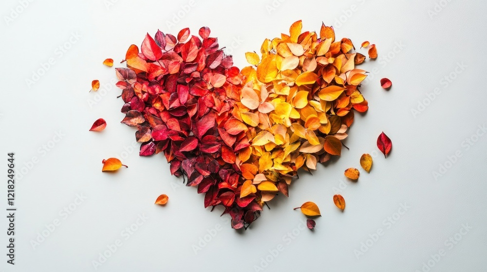 A heart shaped masterpiece crafted from vibrant autumn leaves. Red and gold hues blend seamlessly, creating a breathtaking autumnal love story. Nature's artistry at its finest! A heart shaped masterpiece crafted from vibrant autumn leaves. Red and gold hues blend seamlessly, creating a breathtaking autumnal love story. Nature's artistry at its finest!