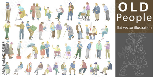 Flat vector illustration collection old people color version