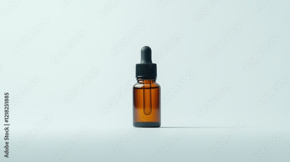 Minimalistic Amber Dropper Bottle with Black Cap on Light Background for Natural Remedies, Essential Oils, or Beauty Products Showcase in Stock Photography Minimalistic Amber Dropper Bottle with Black Cap on Light Background for Natural Remedies, Essential Oils, or Beauty Products Showcase in Stock Photography