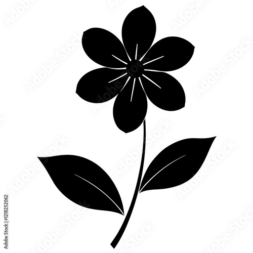 Silhouette of a delicate violet with thin petals set against a stark white backdrop
