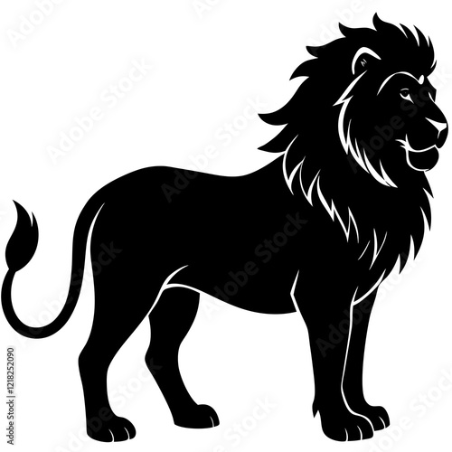 Silhouette of a majestic lion standing proudly on a white background