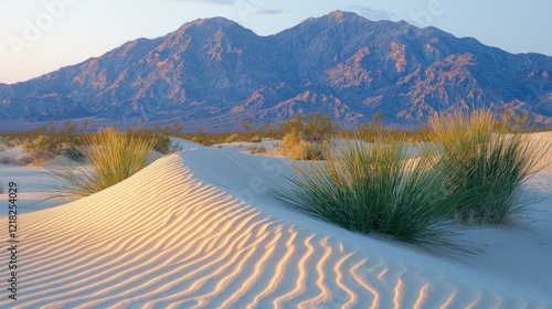 Sunlit Sand Dunes and Distant Mountains at White Sands National Park landscape view