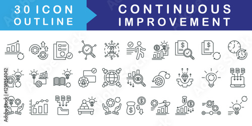 Continuous improvement icon set collection. Consist of Process Improvement, Standardization, Quality Control, Strategic Alignment, Action, kaizen, Audit. Simple vector Outline illustration.