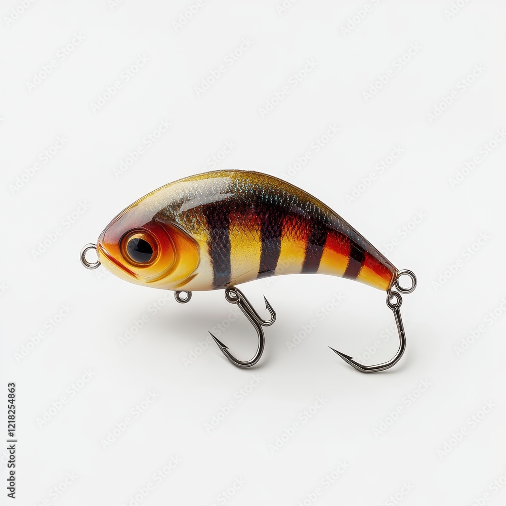 Close-up of a vibrant fishing lure with realistic fish design. Close-up of a vibrant fishing lure with realistic fish design.