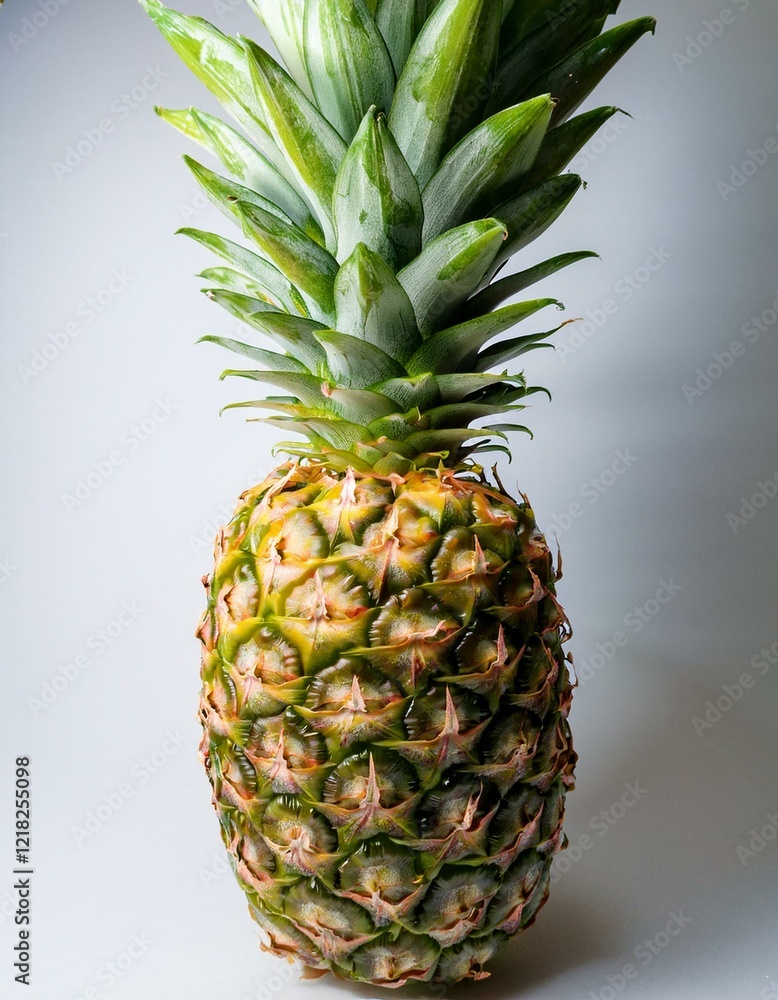 A single ripe pineapple on a white background. Vibrant colors and textures. A single ripe pineapple on a white background. Vibrant colors and textures.