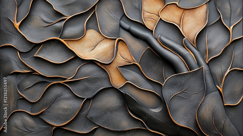 Obraz premium Textured Leaf Patterns with Dark Tones and Subtle Highlights