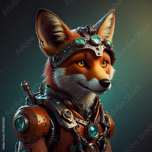 Colorful fox robot steampunk cartoon technology animal pictures Generative AI  photo