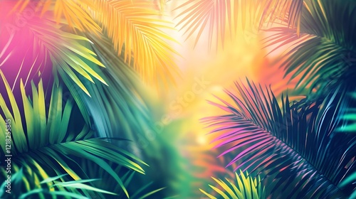 Wallpaper Mural Vibrant Tropical Palm Leaves Sunset Background Image Torontodigital.ca