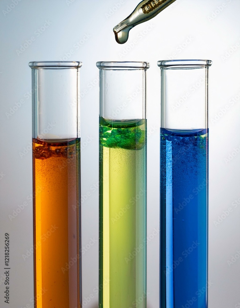 Colorful liquids in test tubes. Science experiment. Colorful liquids in test tubes. Science experiment.